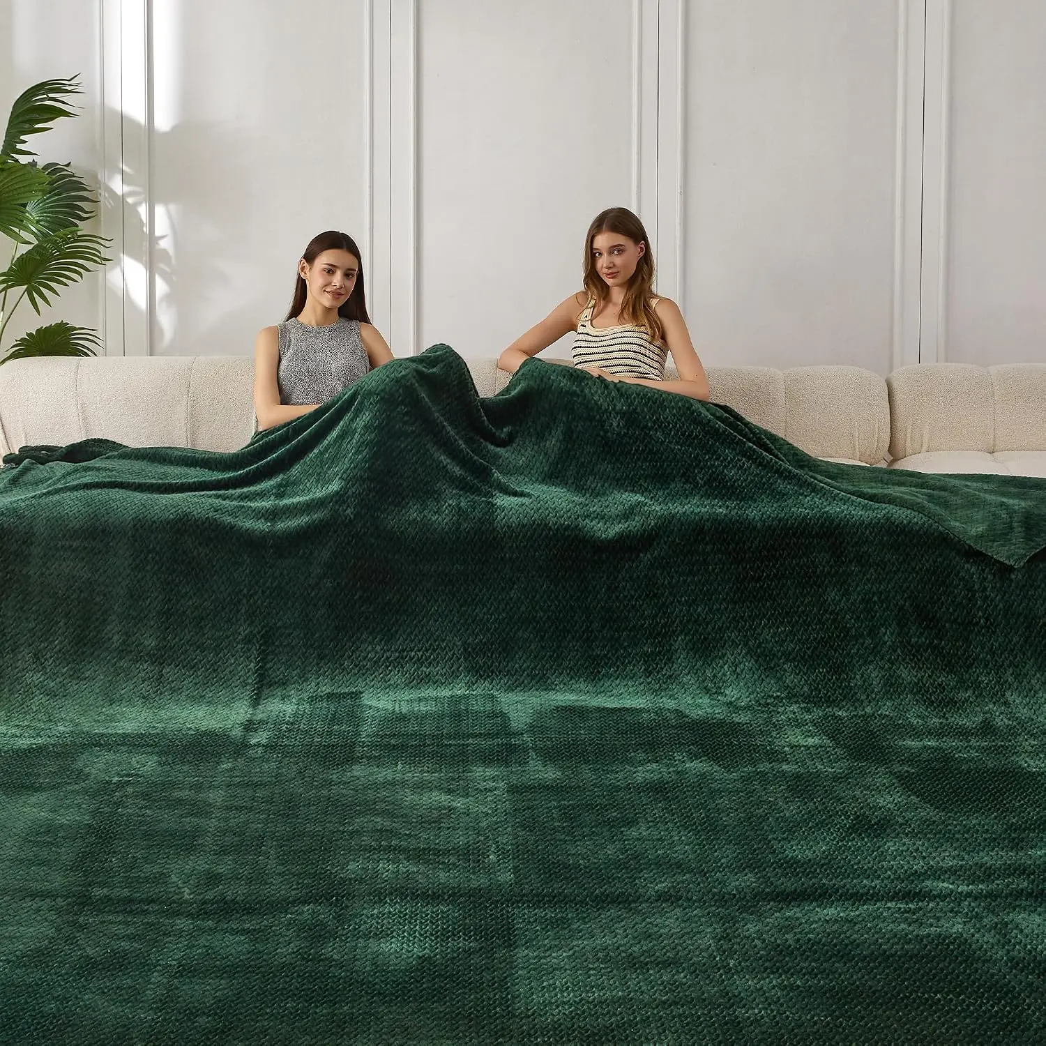 Seamless Big Blanket 120x120 Inch  Jacquard Huge Blanket - Cozy  for Bed,   for Family Use, Giant 10x10ft for Couch, Travel, Camping,Forest Green