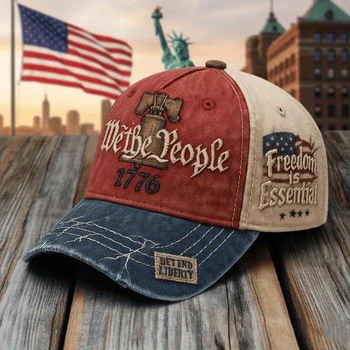 America 250th Anniversary 1776-2026 Embroidered Baseball Cap for Men Vintage Washed Gray Relaxed Fit Daily Casual Outdoor Spring Summer Fall Headwear with Liberty Bell & American Flag Decorations