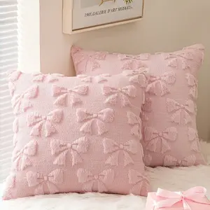 Girly room dream! 🎀 2-Pack Multi-Color 3D Bow Fluffy Pillow Covers | Cute Tufted Throw Cushion Cases for Bed | Cozy Coquette & Preppy Room Decor Aesthetic | Ultimate Gift for Her ✨
