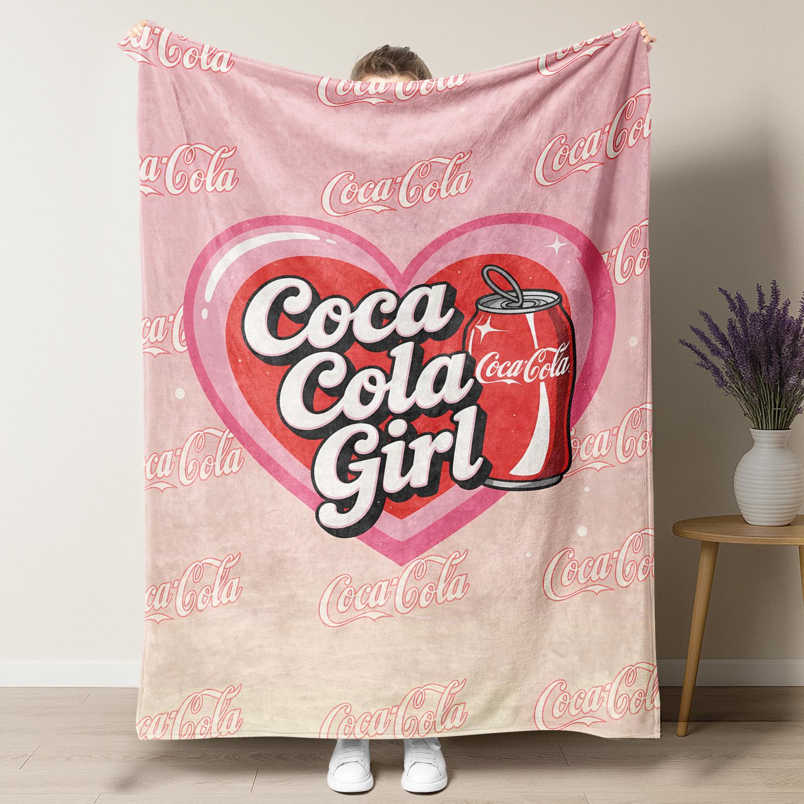 Coca-Cola Girl Heart Pink Cute Velvet Blanket, Coca-Cola can Beautiful Print Blanket Soft Office Bedding Blanket PlushThin Quilt Holiday Gift,Gifts suitable for girls