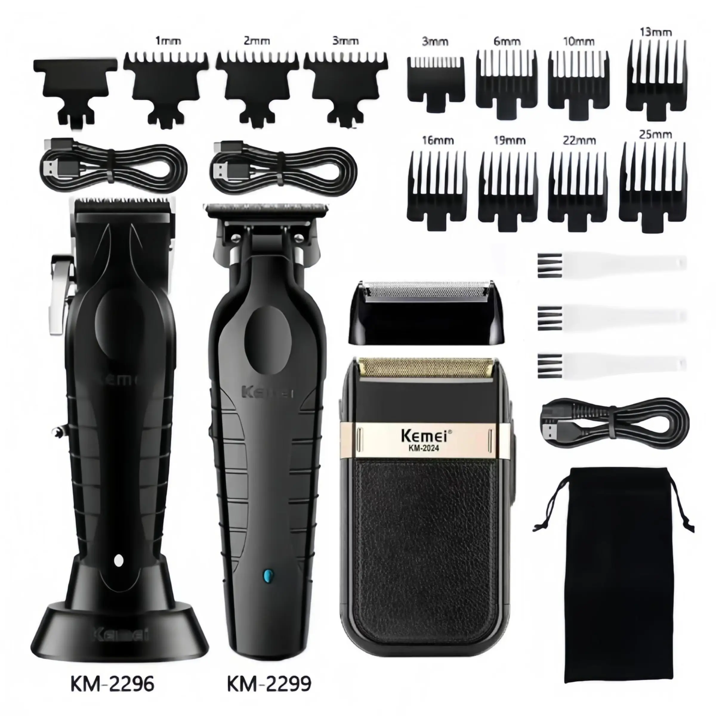 Kemei Men's Electric Hair Trimmer Set Km-2296 Km-2299, Professional Hair Clipper & Pusher Kit, Gift for Him, Essential Grooming Tool