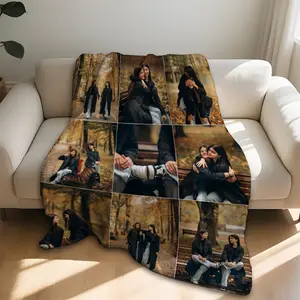 1pc Customized 9-Photo Printed Fabric Blanket - Soft Warm Lightweight Flannel, 4-Season Indoor Use, Machine Washable Easy Care, Personalized Name Option, Sofa Bed Companion, Printed Fabric Blankets