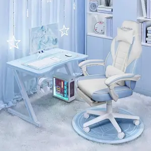 Heavy-Duty Blue High Back Gaming Massage Chair, Built-in Massage Lumbar Support, Retractable Footrest Ergonomic Computer Chair Suitable for Gamers & Office Daily Use