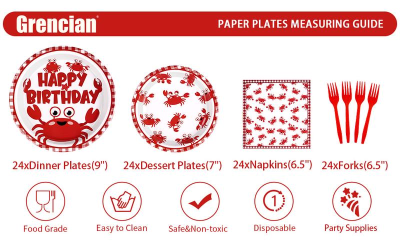96PCS Crab Birthday Party Decorations Crab Plates and Napkins Disposable Paper Tableware for Baby Shower, Picnic, BBQ, Seafood Boil Birthday Party Supplies, Serves 24