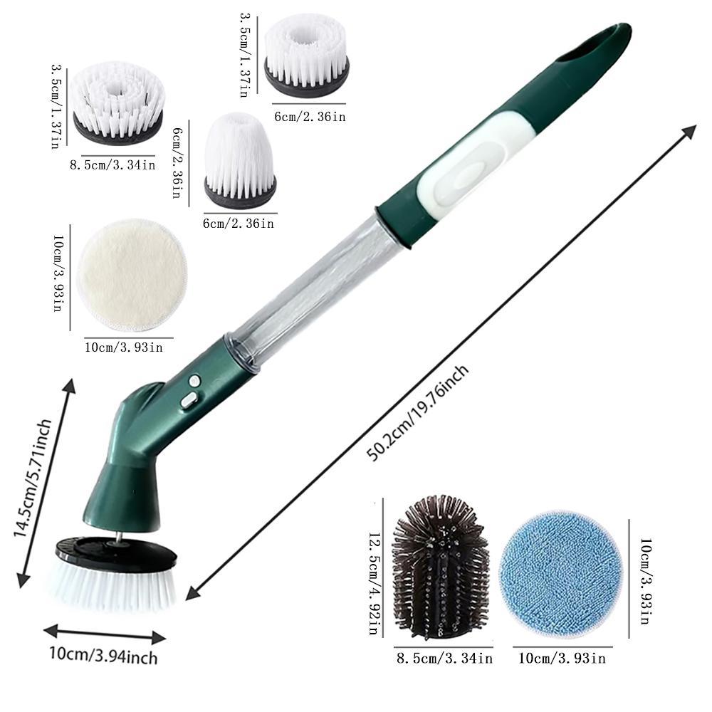 The multi-functional electric brush with liquid addition is suitable for bathroom and kitchen floor scrubbing brushes. It can replace 5 or 6 rotating electric brushes Rechargeable Spin Scrubber