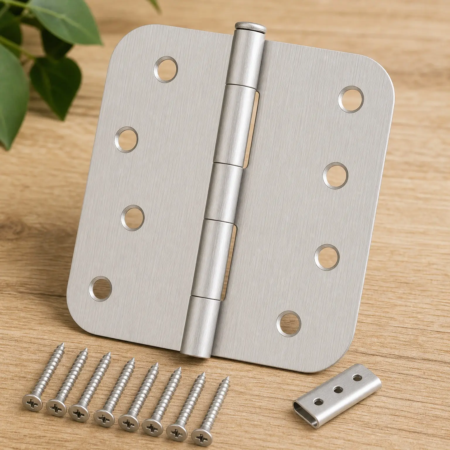 4 Inch Brushed Nickel Exterior Door Hinges 3 Pack with 5/8" Radius Corner, Removable Pin, No Squeak, Heavy Duty Silver Front Door Hinges for Entry Door, Residential UseGift