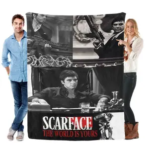 Scarface "The World Is Yours" Flannel Blanket, Tony Montana Classic Movie Plush Throw Blanket, Black and White Film Print Decorative Blanket for Bedroom Couch, Movie Fan Giftable Cozy Blanket