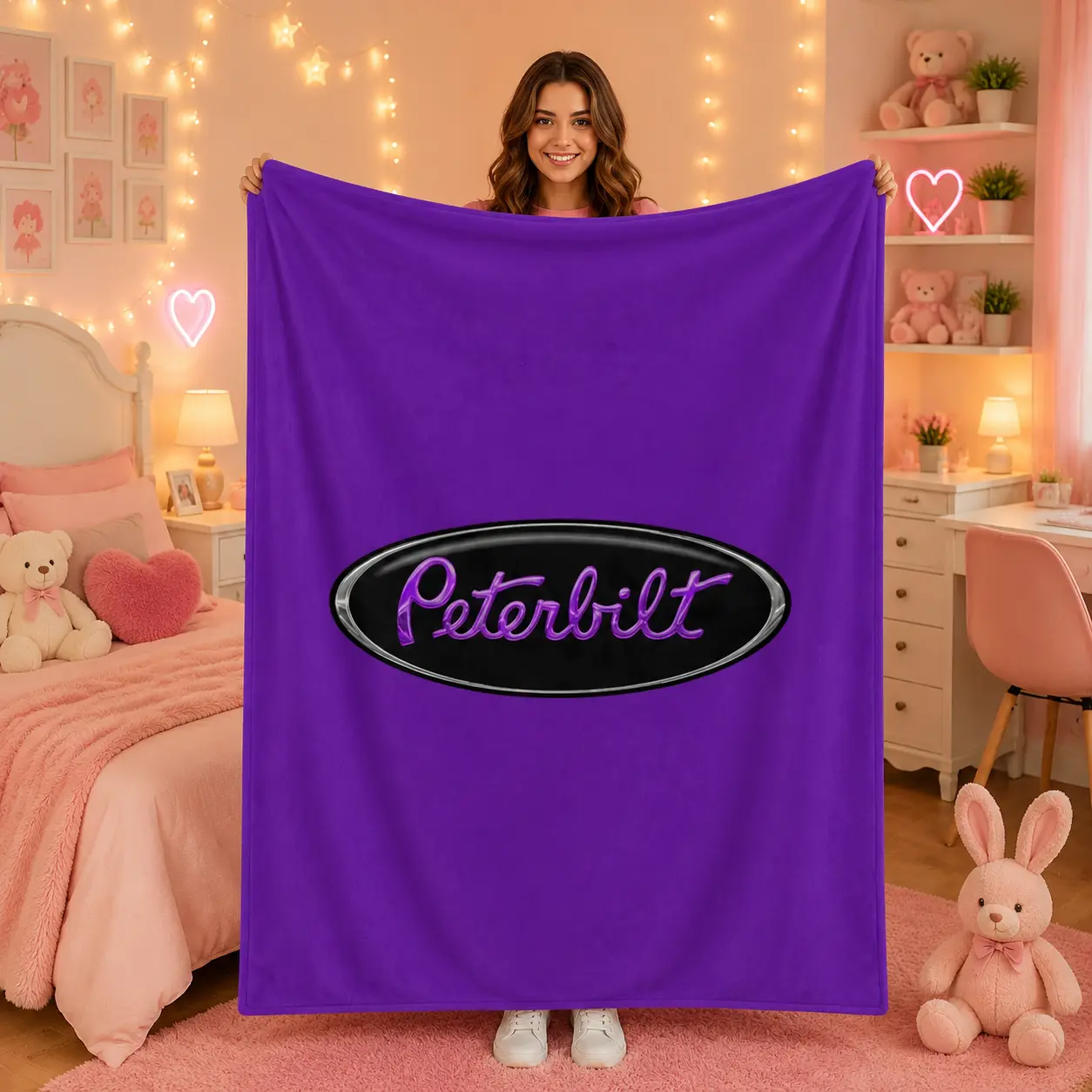 Peterbilt Truck Purple Logo Flannel Throw Blanket, Solid Bright Purple Soft Warm Blanket for Bed Sofa Bedroom Decor, Perfect Father’s Day Thanksgiving Holiday Gift for Truck Drivers Family Kids