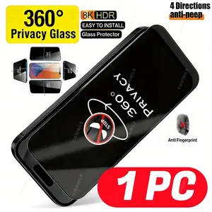 Iphone17/16/15/14/13/12/11 Pro Max 360° Privacy Tempered Glass, 8k HD Anti-Fingerprint Full Screen Protector, Customized Phone Screen Guard
