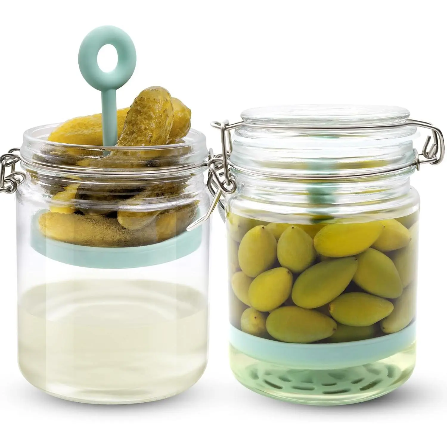 2 count Pickle Jar with Strainer, 25 Oz Glass Pickle Container with  Lift Separator, Airtight Lid Olive Storage Mason Jar for Jalapeno Gherkin Kimchi Marinade Fermenting Canning Jars Wide Mouth