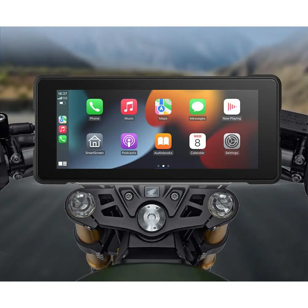 6.86 in Motorcycle Smart Display with CarPlay, Android Auto, 1080p Cameras, GPS Tracking Device, IPX8 Waterproof Recorder, TPMS, Riding Station & Wireless Sync