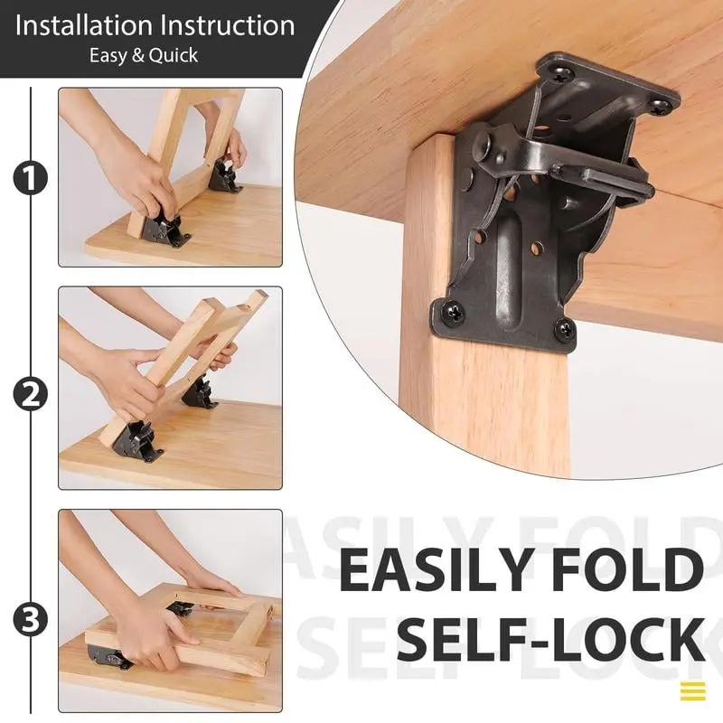 Heavy-Duty Folding Table Leg Brackets with Self-Locking Hinges, Steel Plates, High Load Capacity
