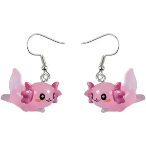 Cute Pink Axolotl Dangle Earrings for Women Unique Cartoon Animal Drop Earrings Jewelry