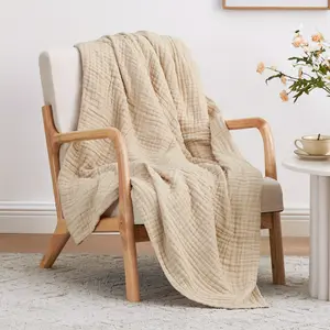 Solid Color Edged Single Person Blanket, 60x80 Inch, 6-Layer Premium Fabric, Breathable, Soft, Non-Sweaty, Twin Size Blanket, Ideal Gift for Holidays