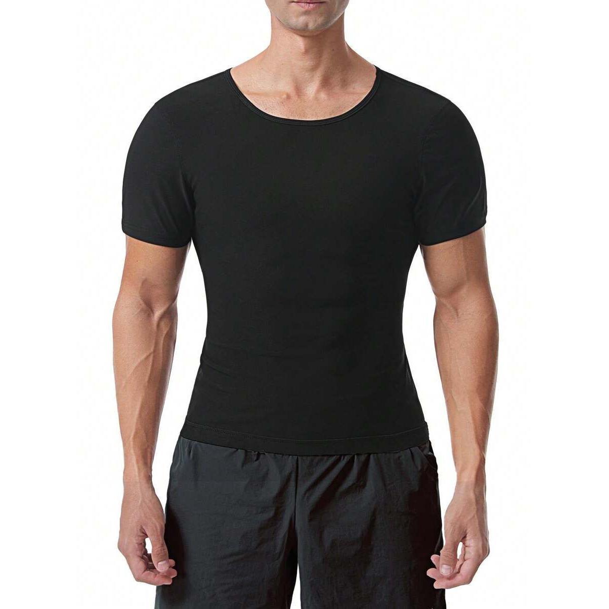 Sauna Shirt for Men, Tummy Control Compression Sweat Sauna Workout Suit, Gym Exercise Compression T-Shirt Waist Trainer Sweat Suit Short Sleeve Sports Shapewear