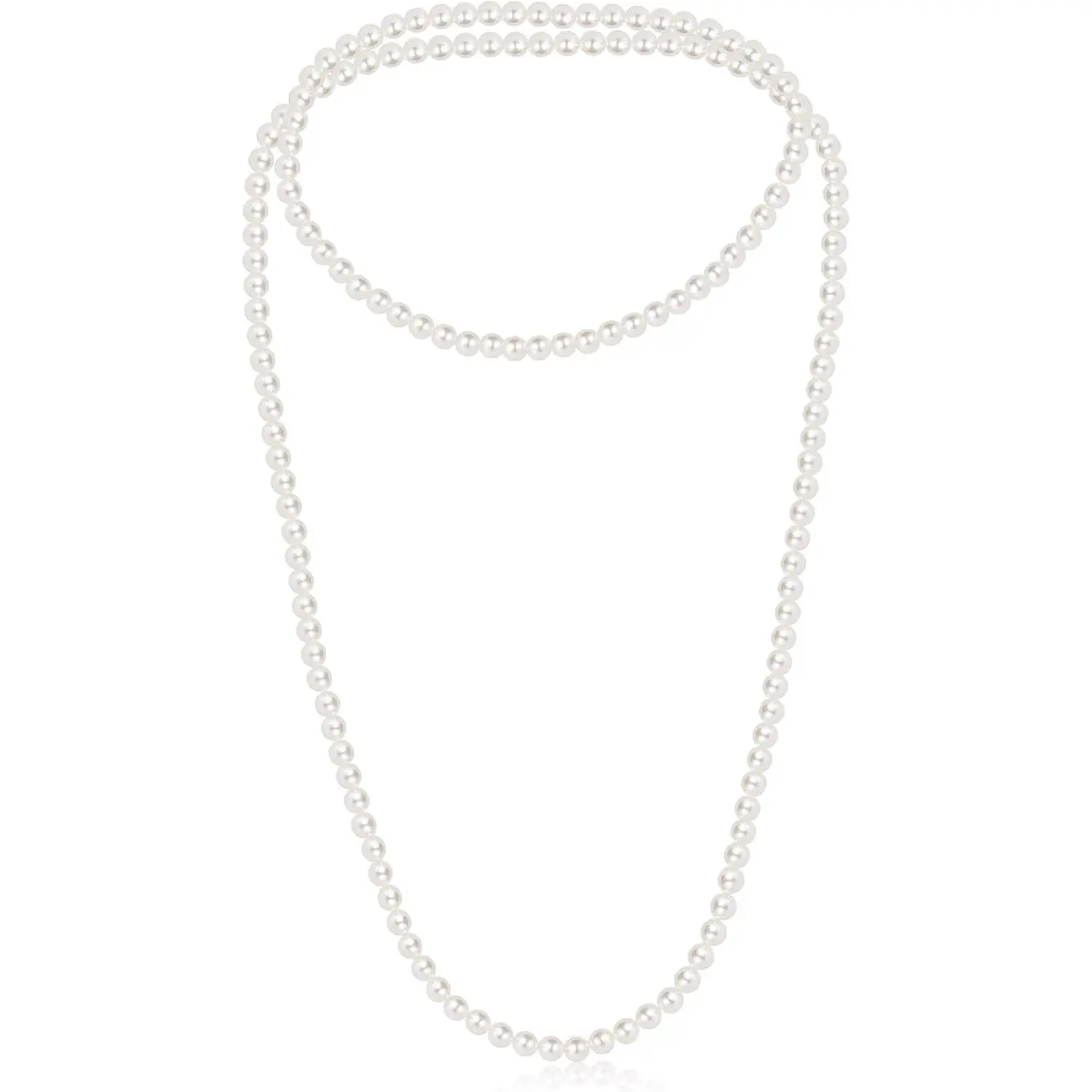 150cm   Necklace for Women, 8mm Layered Strand, White | Long White Imitation  Strand, 8mm Plastic Beads for Weddings, Halloween, Costumes and Parties