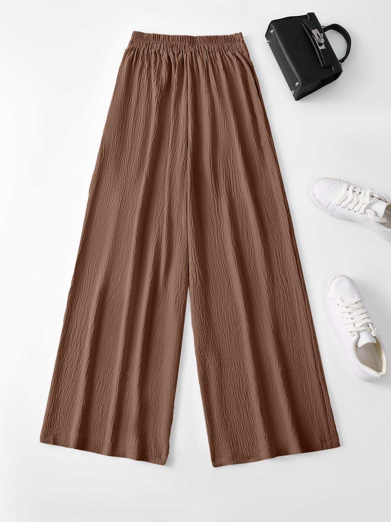 Women's High-Waisted Wide-Leg Pants, Womenswear Casual Bohemian Skin-Friendly Comfort Fit Trousers, Multiple Colors, S-XXL, Casual Textured Trousers