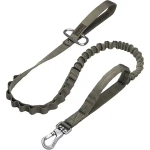 Excellent Elite Spanker 900D Nylon Tactical Bungee Dog Leash, Military Adjustable Quick Release Shock Absorb Elastic Lead Rope with 2 Control Handles (Ranger Green)