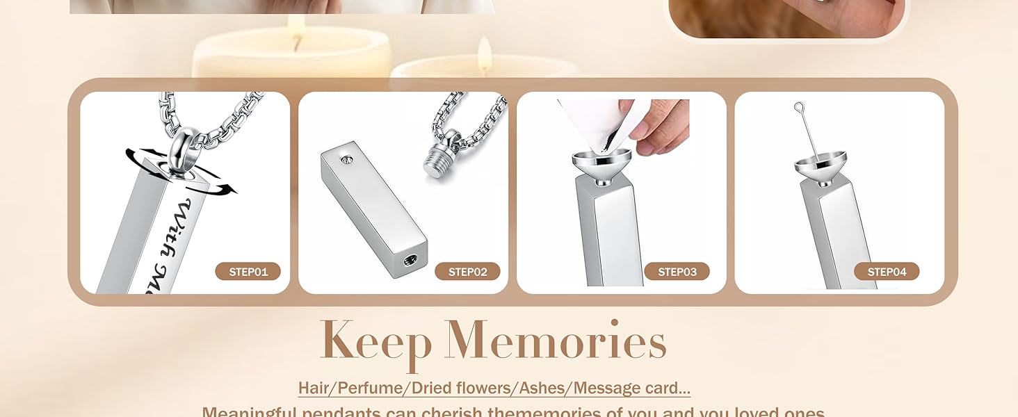 YADOCA 2 Pcs Urn Necklace for Ashes Men Women Keepsakes for Ashes Black Silver Stainless Steel Bar Pendant Necklace Memorial Cremation Jewelry for Lost Love with Engraved Saying