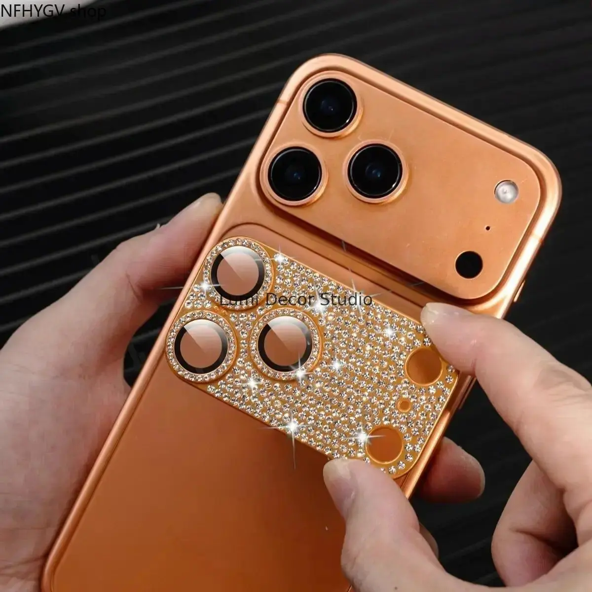Full Rhinestone Camera Lens Protector, One-Piece Metal Frame With Anti-Scratch Clear Film, Decorative Lens Accessory For 17 Pro & Pro Max, Phone Case Ornament For Daily Smartphone Use Casual Device Appearance Styling Matching Use