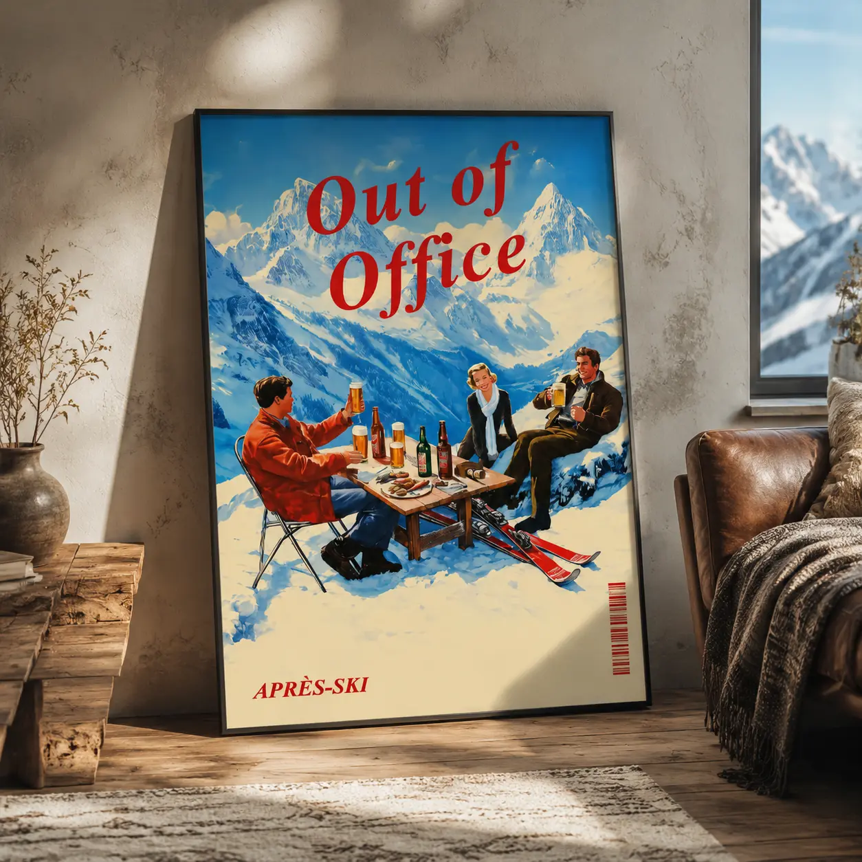Vintage Apres Ski Canvas Poster |   Retro Ski Lodge Wall Art for Cabin, Bar Cart & Home Decor