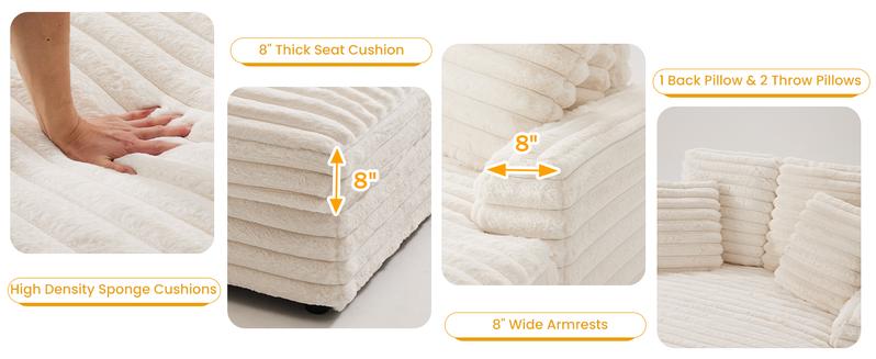 【2 packages】Oversized Chaise Lounge Chair Indoor with Throw Pillows and Armrests Oversized Indoor Sleeper Corduroy Chair Upholstered cofy Sofa resting Bed for Living Room, Bedroom wooden frame needs to be assembled.