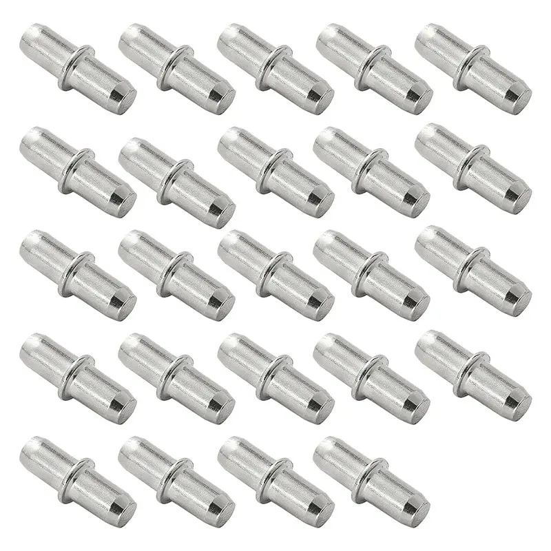 24/ 48/ 96 pcs 5mm Shelf Support Pegs, Metal Shelf Pegs, Silver Bookshelf Pegs Nickel Plated Shelf Pins Holders