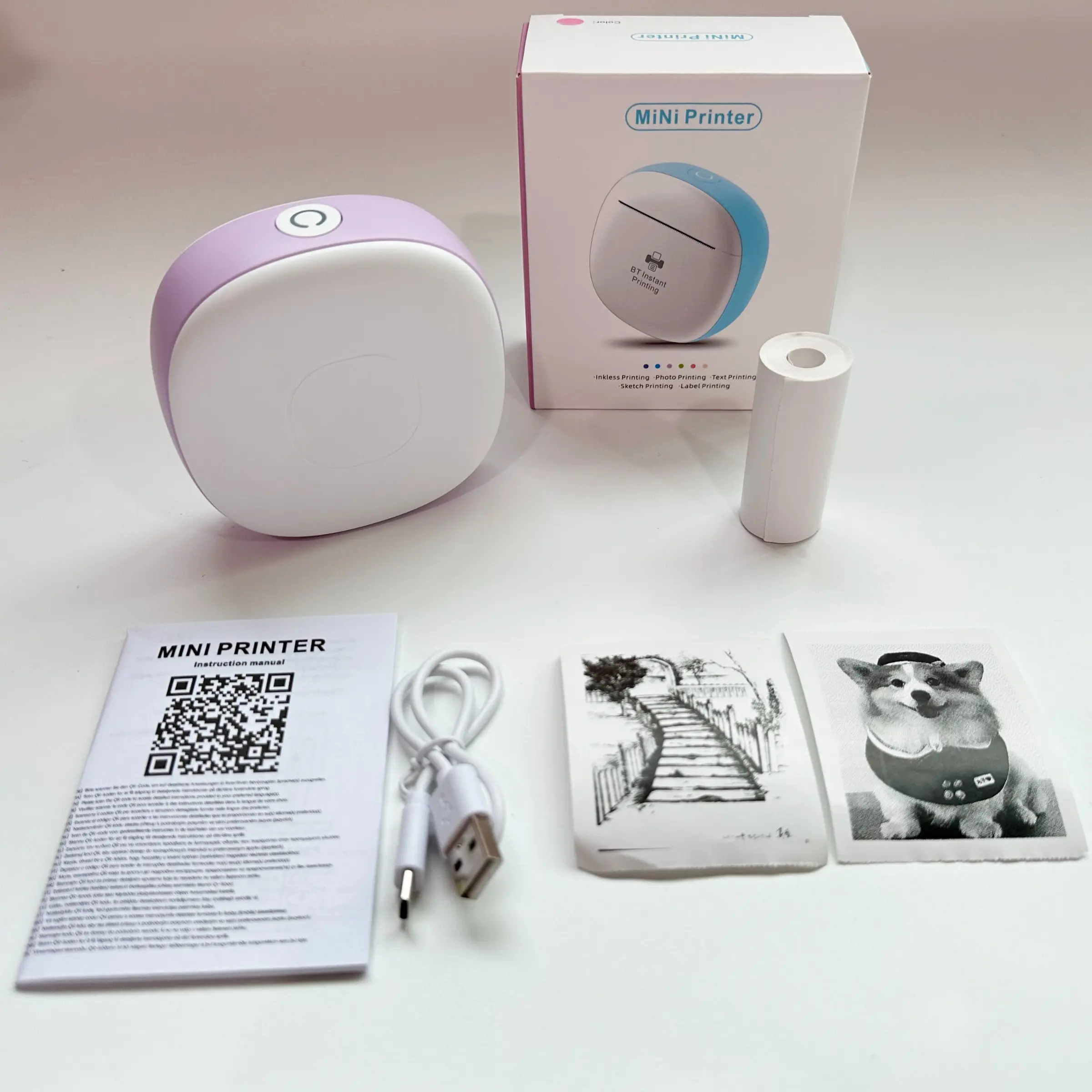 Mini Thermal Printer, Includes 1 Roll Paper, 5 Thermal Papers & 5 Stickers, Efficient Printing for Notes, Labels, Photos, Ideal Gift, Portable Label Maker
