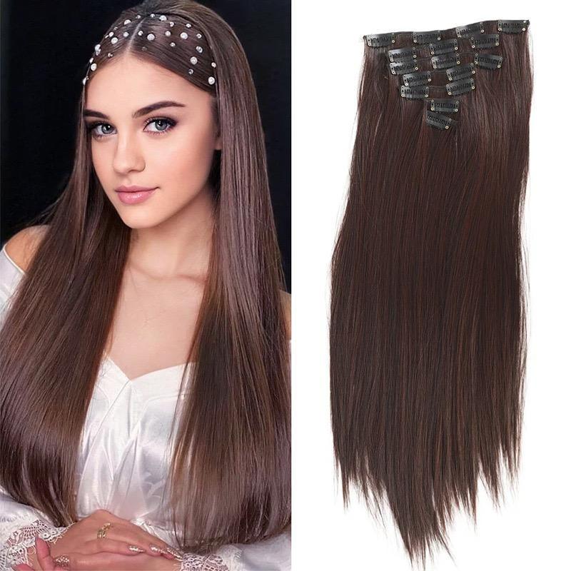24 Inch Clip-in Hair Extensions 6pcs Long Straight Natural Look Synthetic for Women Soft Lightweight Comfortable Wear Everyday Use Youthful Style Extension Set half wig ponytails real human Short Dreadlock Curly Afro with Bangs Ice Sliky Fiber Headband az