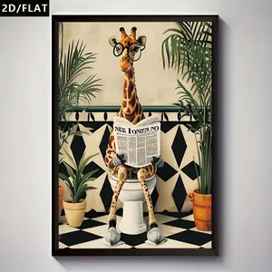 Vibrant Abstract Giraffe Canvas  Art – Humorous Animal Poster for Bedroom, Living Room, Bathroom, Kitchen, Office, Dining Area & Contemporary Home Decoration, Fun and Creative  Art for Animal Lovers decor