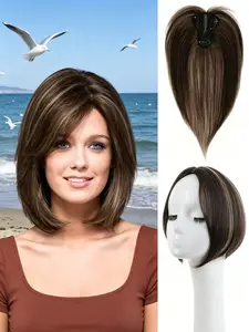 💫Medium Brown With Blonde Streaks Hair Topper, 3 Secure Clips & Breathable Base, Realistic Hair Texture, Ideal Hairpiece to Hide Top Bald Spots & Refresh Your Everyday Look Effortlessly🎁