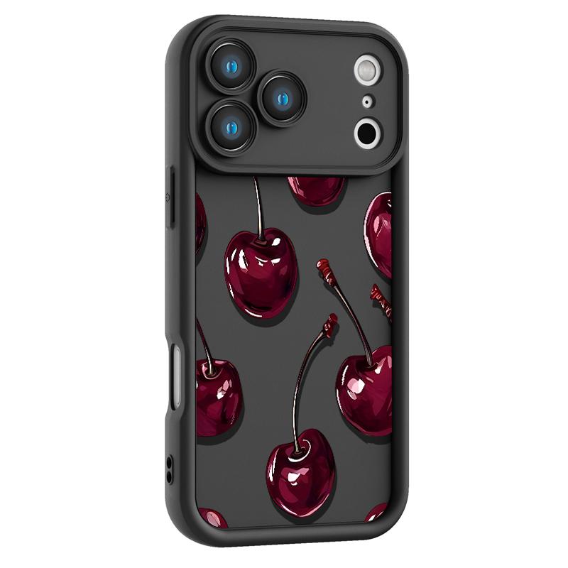 Sexy Wine Cherry Pattern Phone Case , Soft Silicone Tpu Protection and Shockproof For iPhone 17 16 15 Pro Max 14 16Pro 13 12 11 X Plus Air Mini Girl