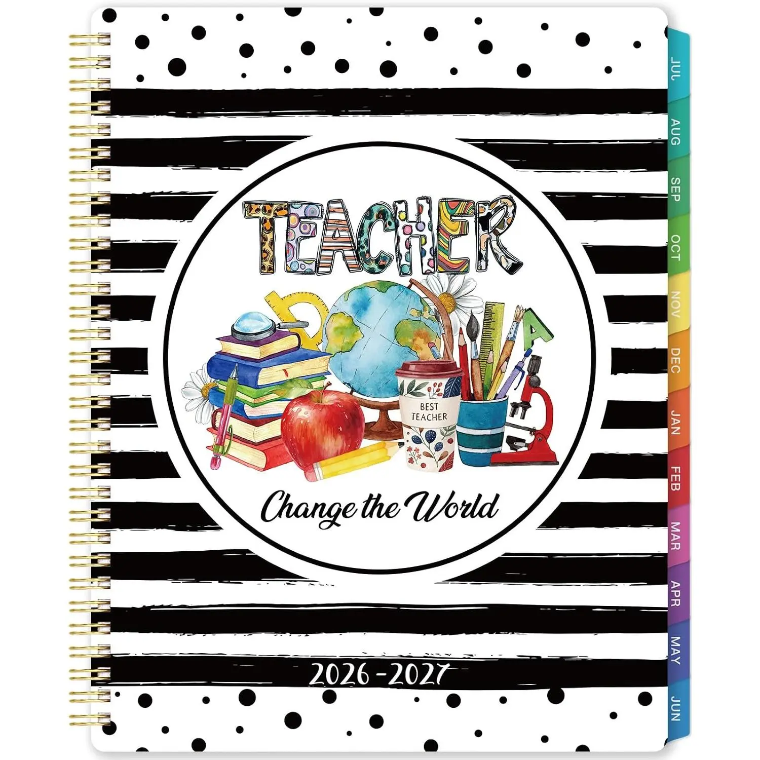 2026-2027 Teacher Planner, July 2026 - June 2027, Lesson Planner 2026-2027, 8.5" x 11", Colorful Monthly Tabs, Spiral Bound