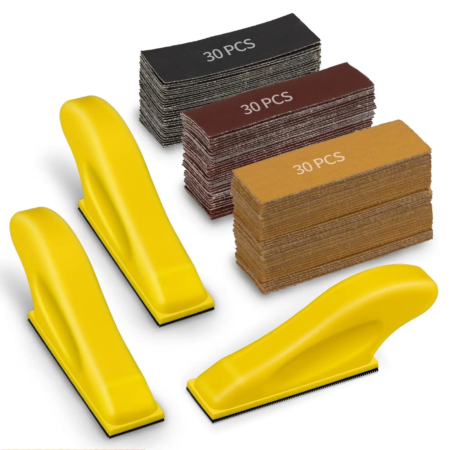 3-Pack Palm Fit Craft Finger Sanders (3.5x1 In), Mini Detail Sander Set with 90 Multiple Grits (60-800) Sandpaper for DIY Crafts, Solder Joints, Polyurethane Tight Narrow Finishing & Polishing