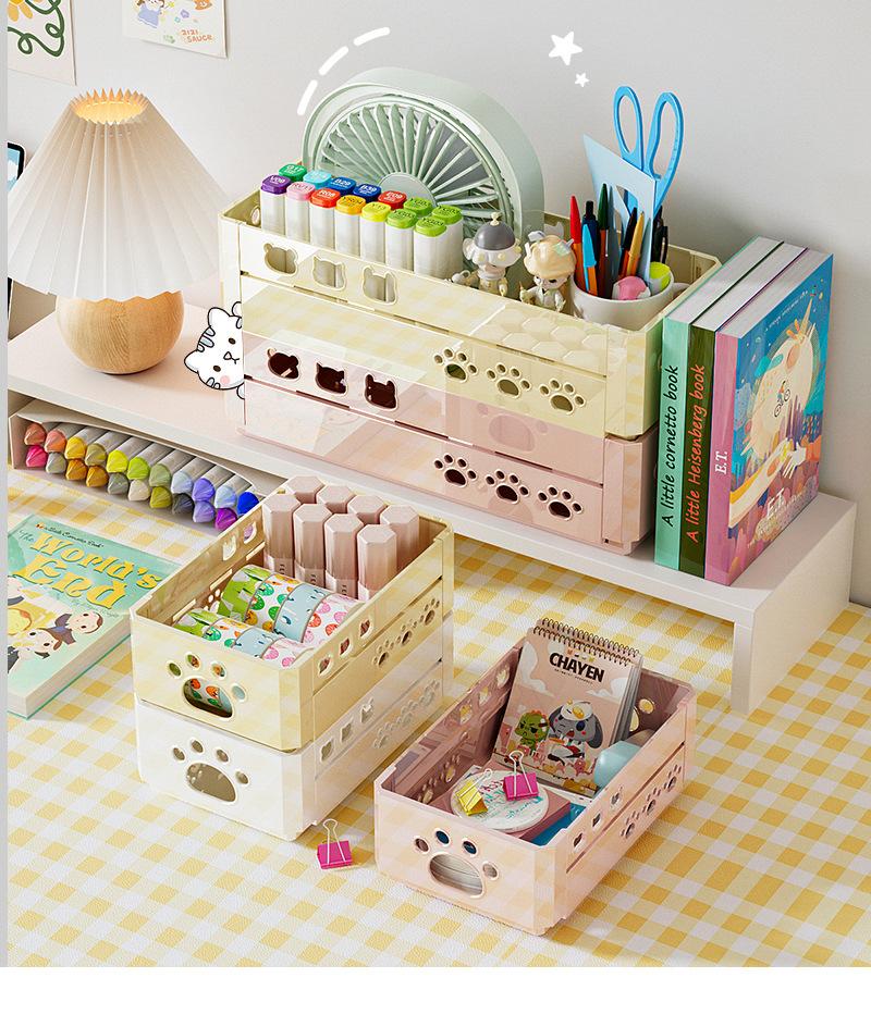 Clario "Rainbow Palette" Aesthetic Trio Folding Crate — Modular Desktop Storage for Stationery and Desk Reset. This Collapsible Pastel Organizer is Perfect for Skincare, Washi Tape and Office Supplies. Pinterest Style Space Saving Solution