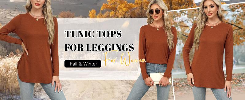 Wiholl Womens Long Sleeve Round Neck Shirts Side Split Basic Loose Tunic Tops Casual 2025 Crewneck Womenswear