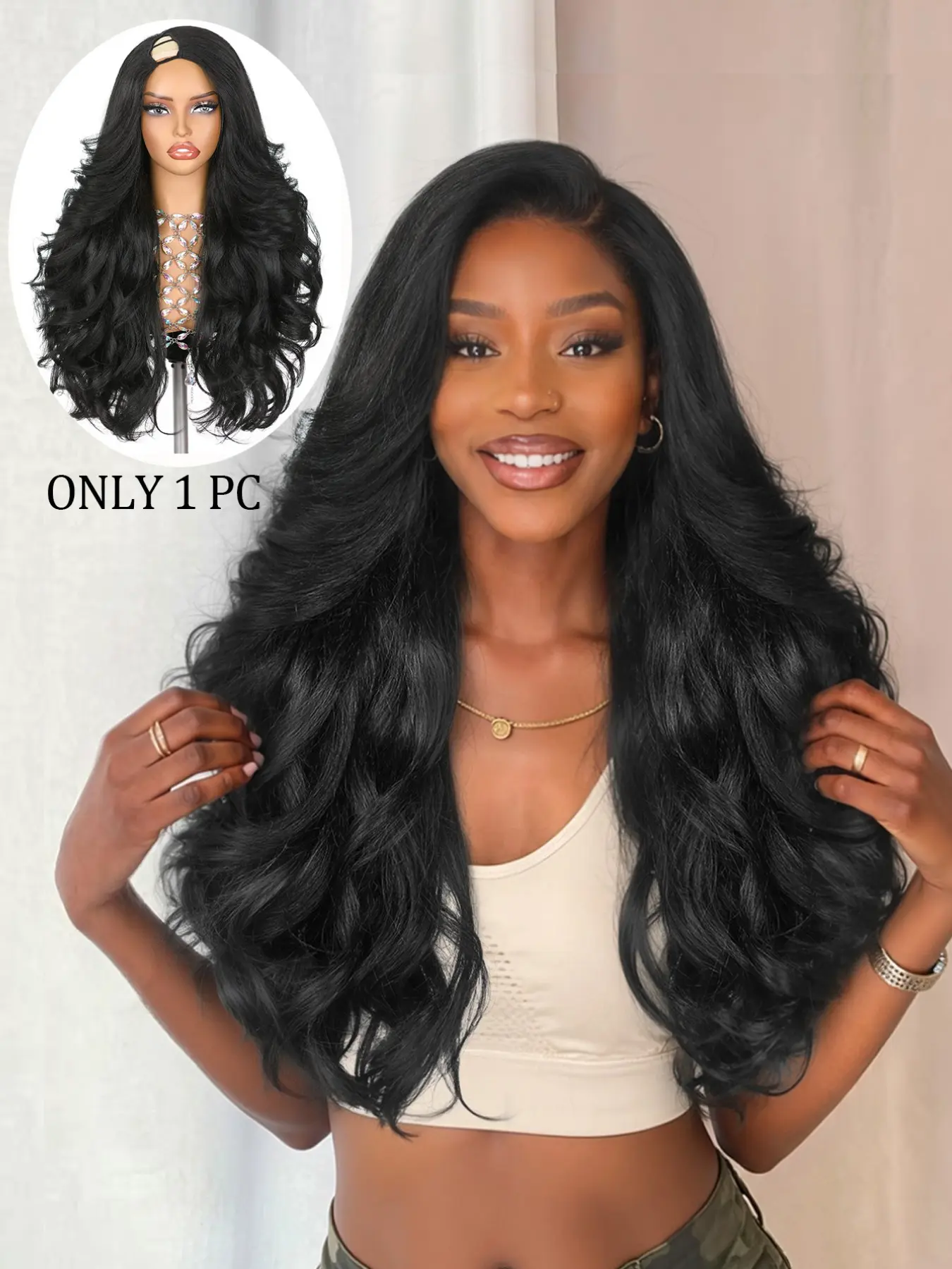 Yaki Curly Wave Wigs for Women, Body Wave U Part Synthetic Wig, Heat Resistant Hair, Heat Friendly Wig, Clip-In Half Wig, Stylish & Versatile Design, Wavy Synthetic Hairpiece, Long Length, Curly Texture, Synthetic Wavy Hairstyle