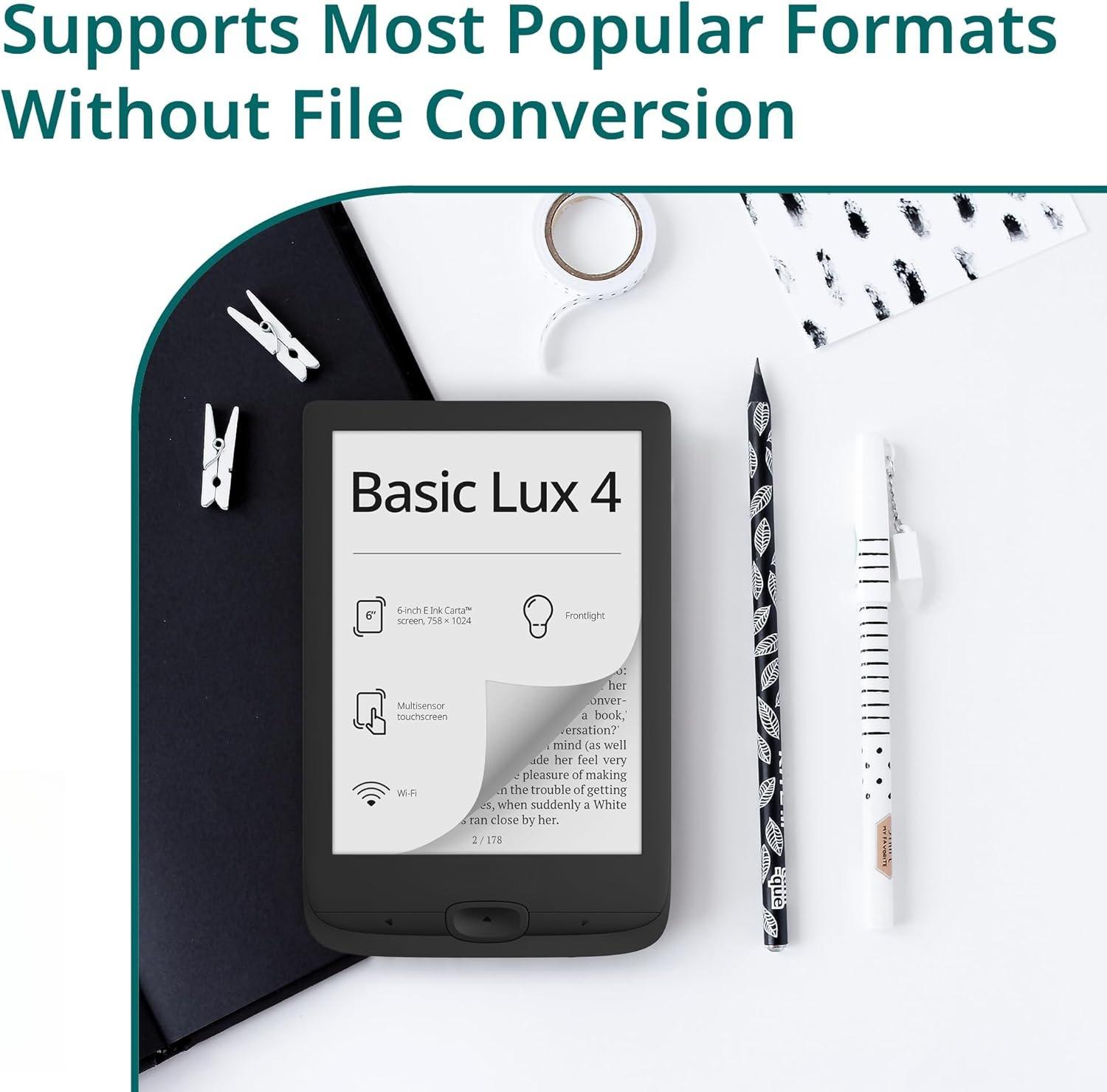 Basic Lux 4 E-Book Reader | 6 Glare-Free & Eye-Friendly E-Ink Technology | Compact & Lightweight E-Reader | Frontlight | Touchscreen | | Dictionaries | -SD Slot Basic Lux 4 E-Book Reader | 6 Glare-Free & Eye-Friendly E-Ink Technology | Compact & Lightweight E-Reader | Frontlight | Touchscreen | | Dictionaries | -SD Slot