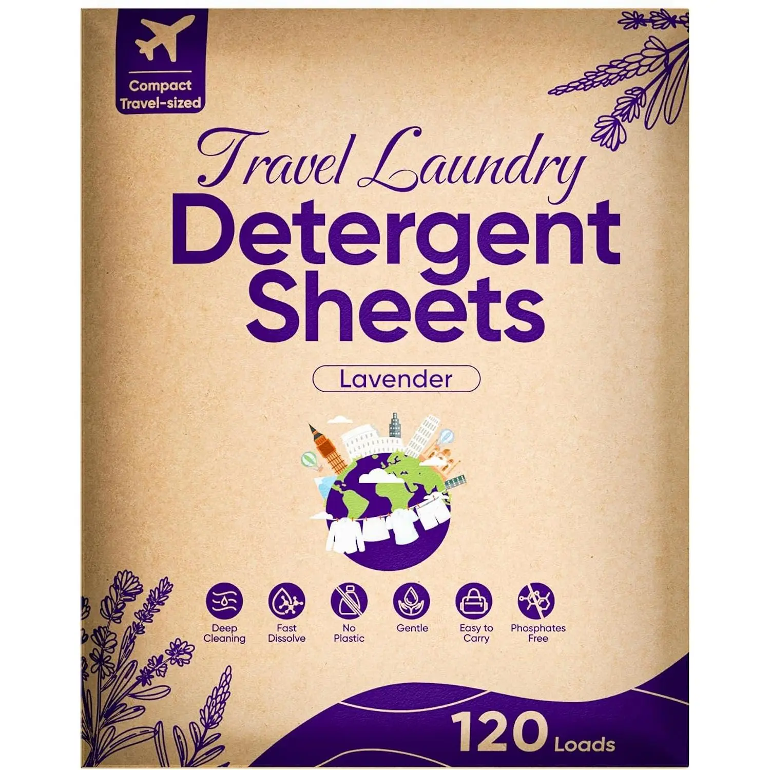 Travel Laundry Detergent Sheets  120 Loads  Washing Detergent Sheets Plastic-Free Lavender Liquidless Laundry Strips for Camping Dorm