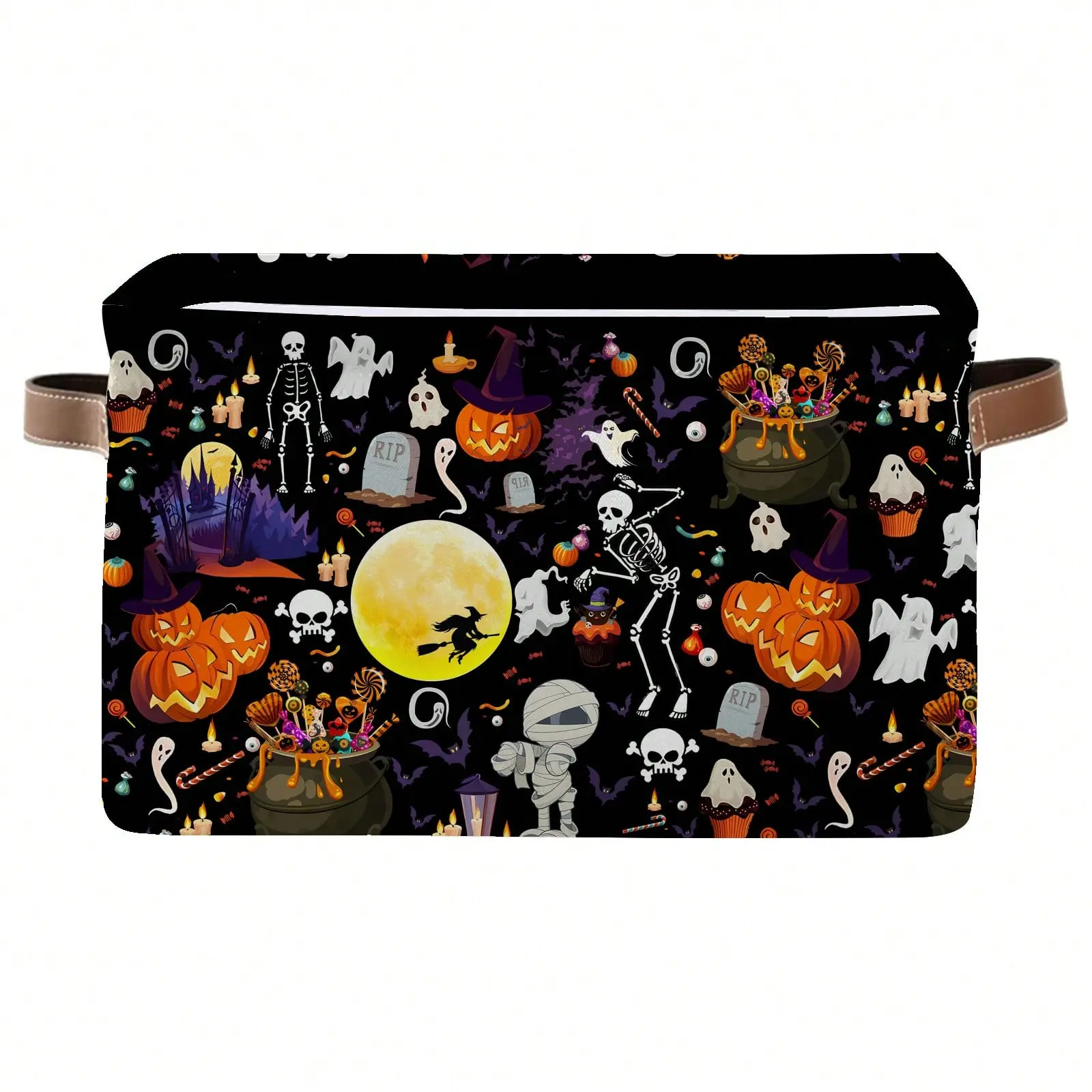 1PC,Halloween-Themed Storage Basket With Skeletons And Pumpkins,Memorial Day,Pride Month,Summer Kickoff,Father's Day