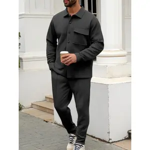 [Balck Friday&Cyber Monday]KZZ Men's Two-Piece Casual Suit with Stand-Up Collar Long Sleeves Subtle Texture Long Pants Single-Button Front Pocket Daily Outings Commuting Light Business Casual