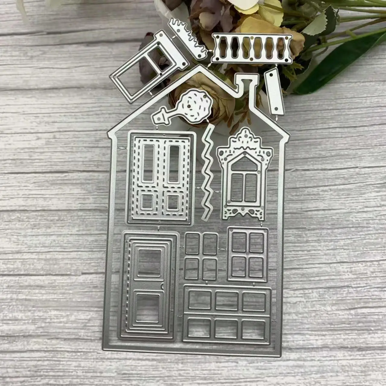 Silver Cutting Dies Mould Metal Cutting Dies Creative Christmas Greeting Die Cut Stencil Metal Template Mould Cut Dies for DIY Scrapbook Album Paper Card Making Die-Cutting and Embossing (House)