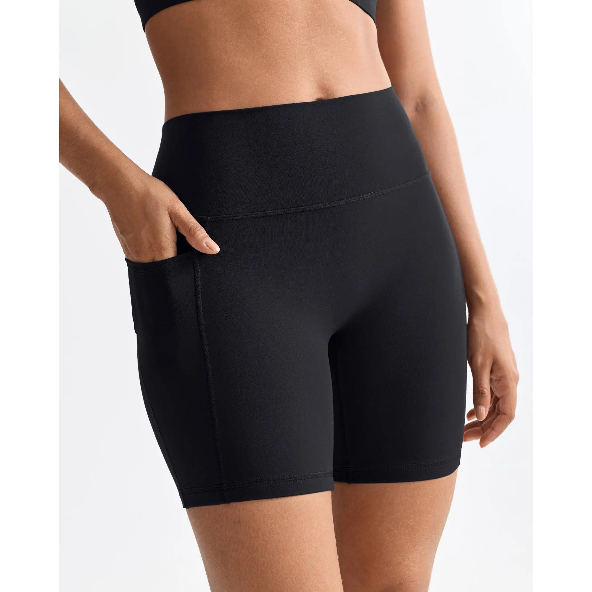 SOLBRACE Women's High Waist 6" No Front Seam Shorts with Pockets, High Stretch Breathable Lightweight Soft Fabric, Yoga Gym Workout Shorts