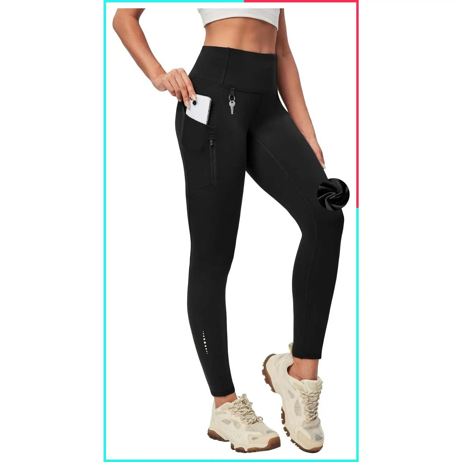 Fleece Lined Waterproof Leggings for Women with Pockets – Warm Thermal Winter Hiking Running Pants