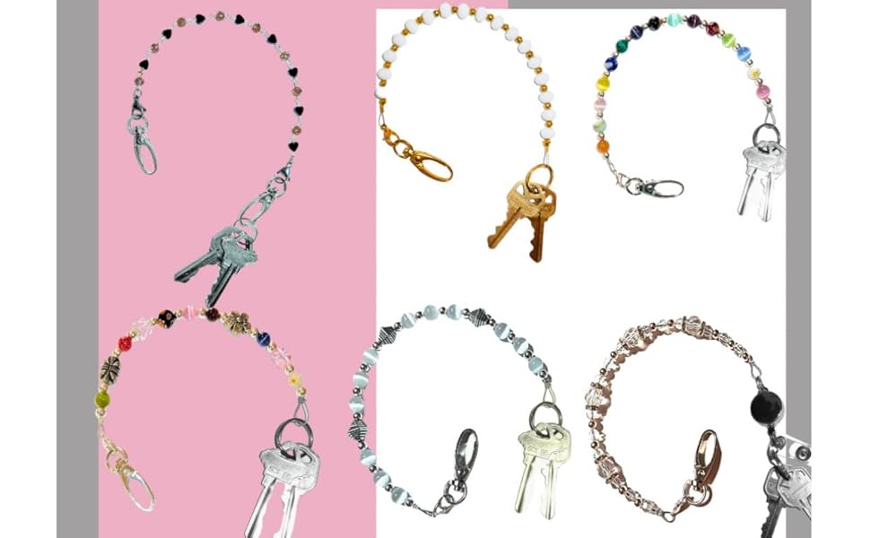 Key Keeper 12" Turquoise Women's Beaded Strap Chain Finder Organizer Wallet Purse Holder Anti-Lost Ring