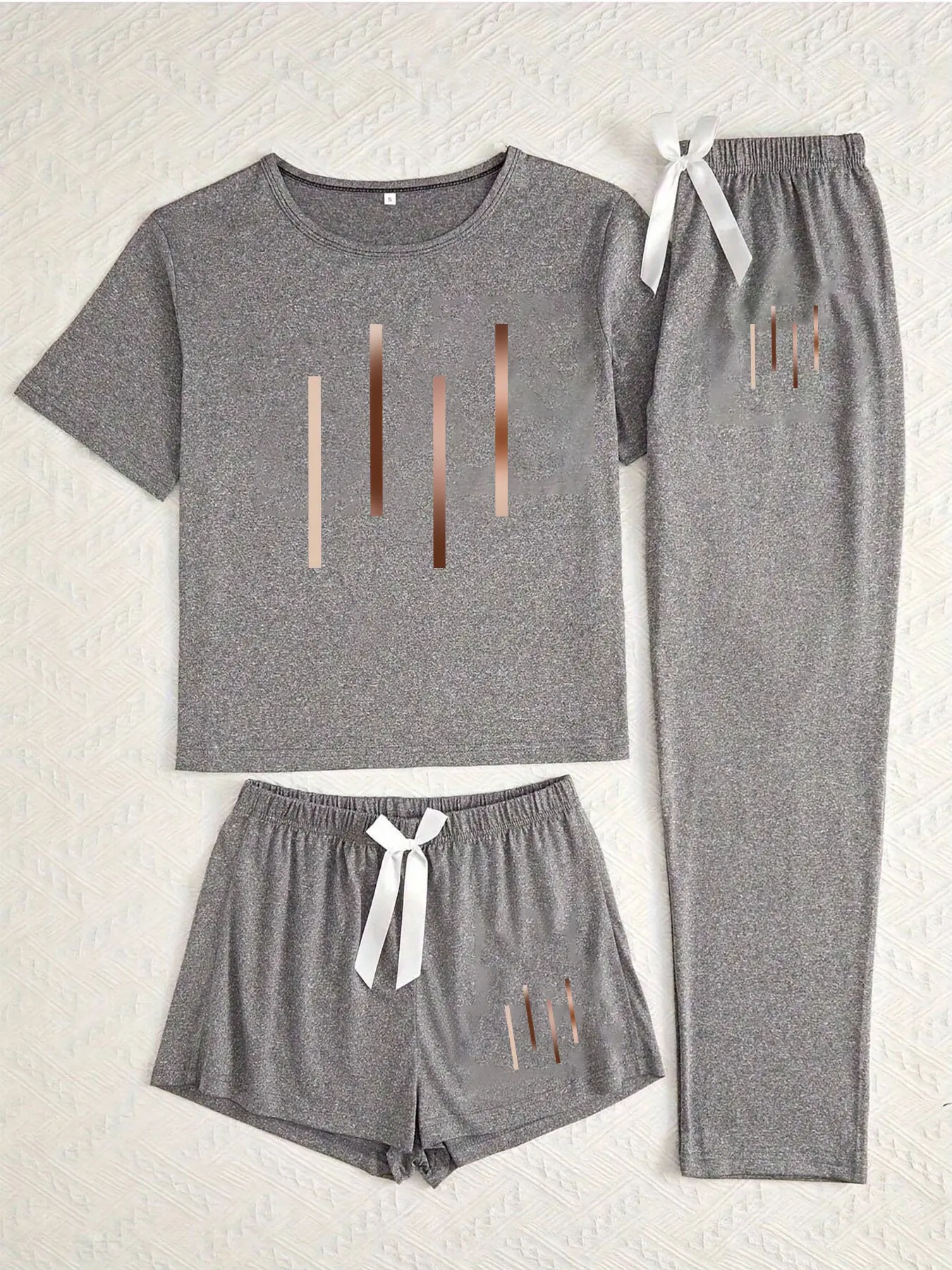 Three-Piece Pajama Set for Women, Gradient Four-Stripe Print, Loose-Fitting Casual Sleepwear, Loungewear, All Seasons Comfortable Nightwear, Pjs