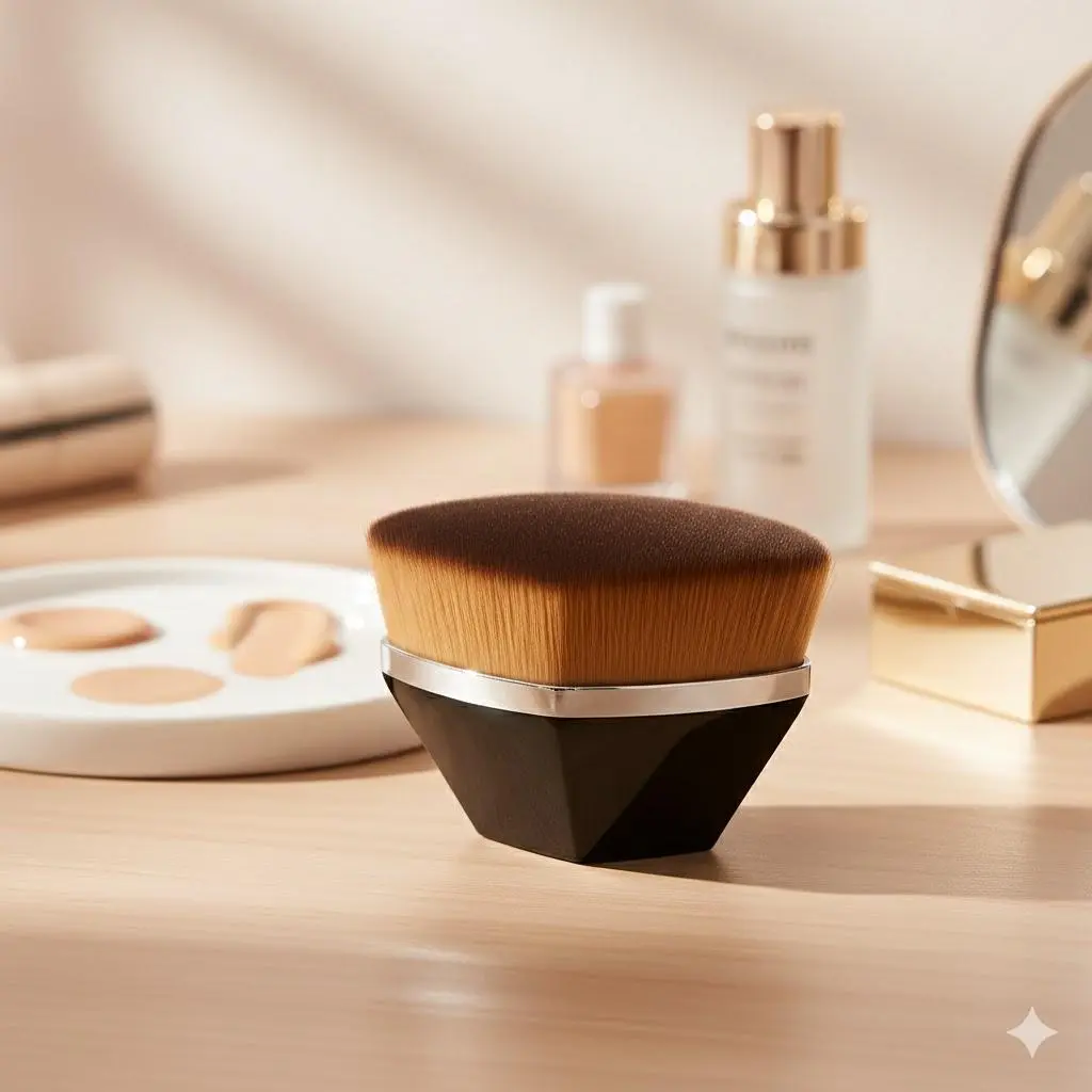 Professional Kabuki Foundation Brush Set: High-Density Flat Top for Flawless Liquid & Cream Makeup, Ergonomic Hexagonal Handle, Hygienic Washable Fibers, Streak-Free Application with Seamless Edge Blend. Portable Case.