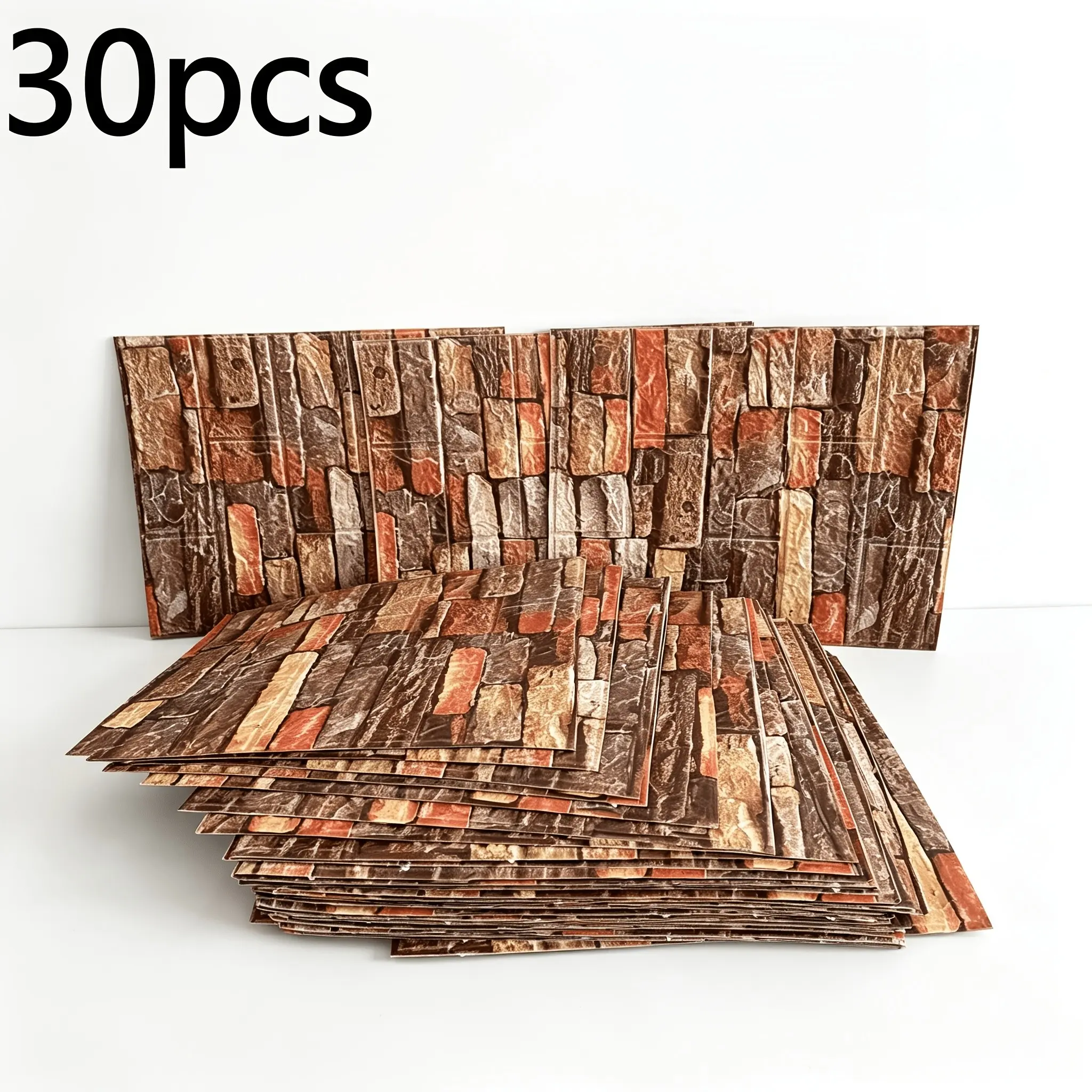 30pcs Self-Adhesive Wallpaper, Vintage Brick Pattern Wall Stickers, Waterproof Foam Wallpaper, Thickened, Living Room Bedroom Decor