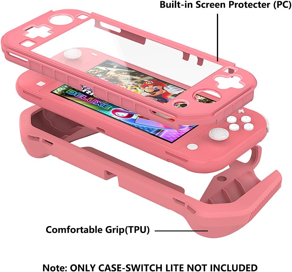Protective Case for Nintendo Switch Lite, Switch Lite Case with Detachable Screen Protector Cover + Hand Grip Case Compatible with Nintendo Switch Lite 2019, Pink