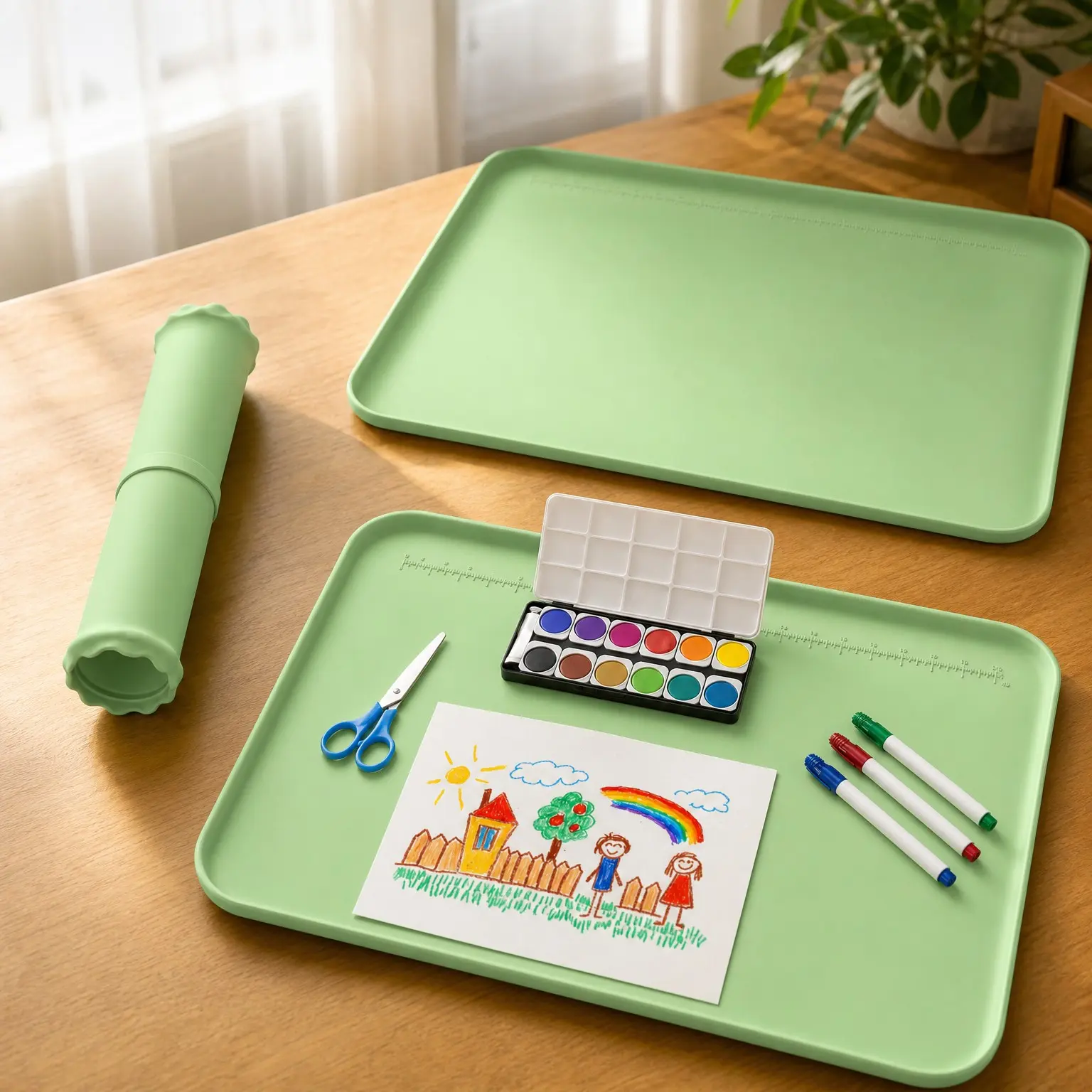 Silicone Art Craft Mat 24" x 16" with Raised Sides – Waterproof, Non-Slip, Non-Stick Mat for Clay, Resin, Slime, Jewelry Making & Crafts, GreenGift